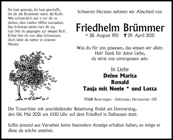 Traueranzeige von Friedhelm Brümmer von Westfalen-Blatt