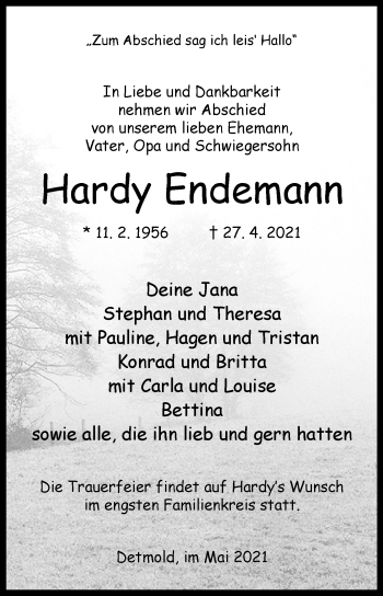 Traueranzeige von Hardy Endemann von Westfalen-Blatt