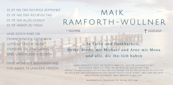 Traueranzeige von Maik Ramforth-Wüllner von Westfalen-Blatt