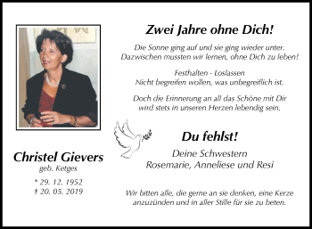 Traueranzeige von Christel Gievers von Westfalen-Blatt