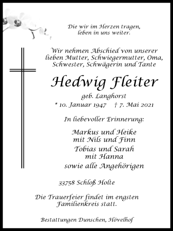 Traueranzeige von Hedwig Fleiter von Westfalen-Blatt