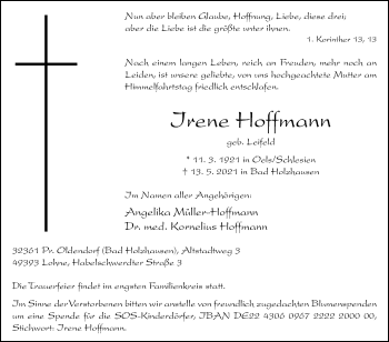 Traueranzeige von Irene Hoffmann von Westfalen-Blatt