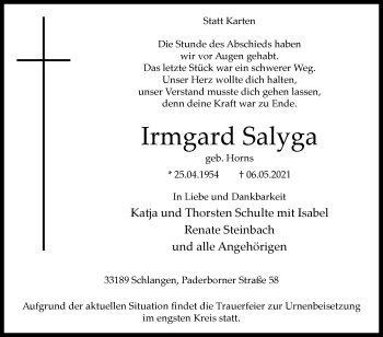 Traueranzeige von Irmgard Salyga von Westfalen-Blatt