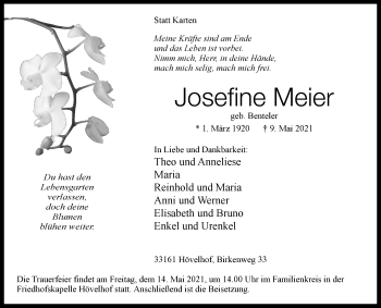 Traueranzeige von Josefine Meier von Westfalen-Blatt