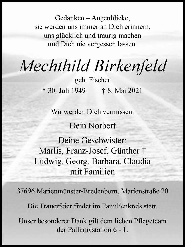  Traueranzeige für Mechthild Birkenfeld vom 15.05.2021 aus Westfalen-Blatt