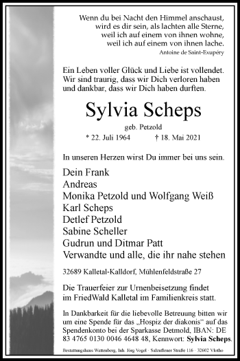 Traueranzeige von Sylvia Scheps von Westfalen-Blatt