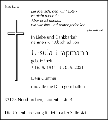 Traueranzeige von Ursula Trapmann von Westfalen-Blatt