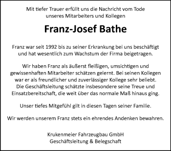 Traueranzeige von Franz-Josef Bathe 