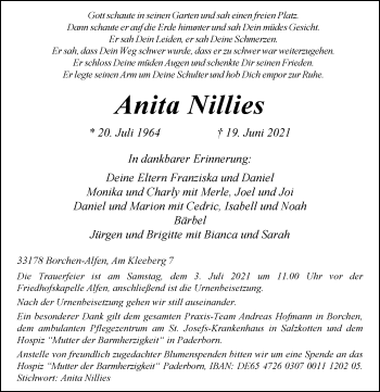 Traueranzeige von Anita Nillies von Westfalen-Blatt