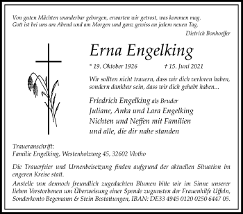 Traueranzeige von Erna Engelking von Westfalen-Blatt