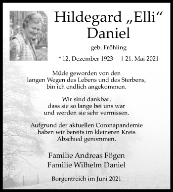 Traueranzeige von Hildegard Daniel von Westfalen-Blatt