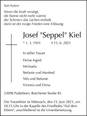 Traueranzeige von Josef Kiel von Westfalen-Blatt