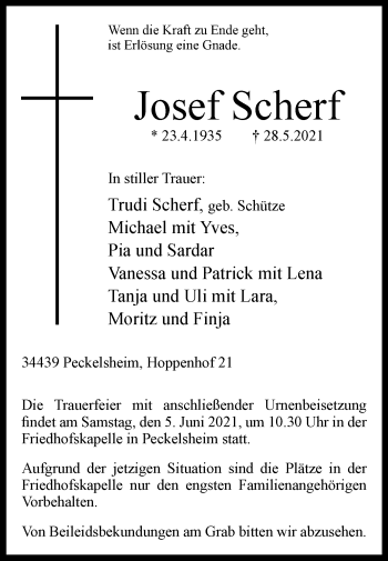 Traueranzeige von Josef Scherf von Westfalen-Blatt