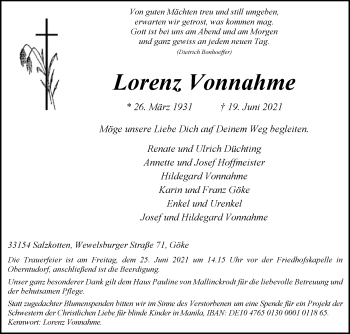 Traueranzeige von Lorenz Vonnahme von Westfalen-Blatt