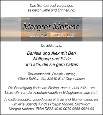 Traueranzeige von Margret Mohme von Westfalen-Blatt