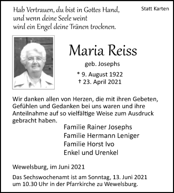 Traueranzeige von Maria Reiss von Westfalen-Blatt