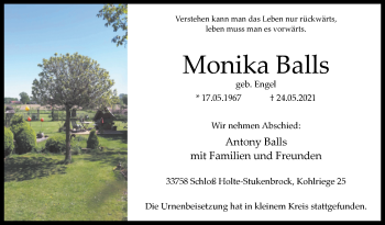 Traueranzeige von Monika Balls von Westfalen-Blatt