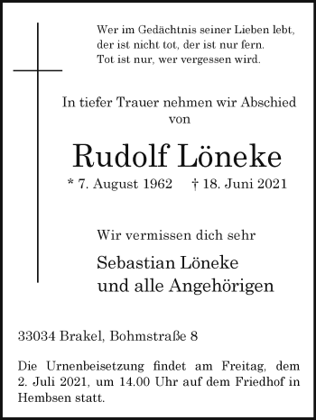 Traueranzeige von Rudolf Löneke von Westfalen-Blatt