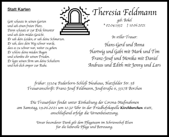 Traueranzeige von Theresia Feldmann von Westfalen-Blatt