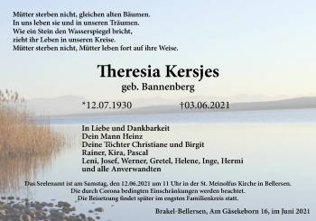 Traueranzeige von Theresia Kersjes von Westfalen-Blatt