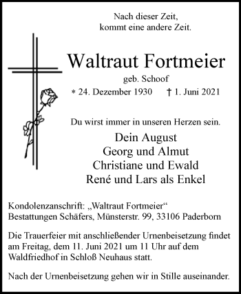 Traueranzeige von Waltraut Fortmeier von Westfalen-Blatt