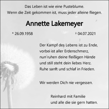 Traueranzeige von Annette Lakemeyer von Westfalen-Blatt