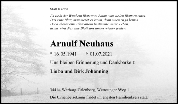 Traueranzeige von Arnulf Neuhaus von Westfalen-Blatt