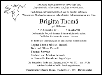 Traueranzeige von Brigitta Thomä von Westfalen-Blatt