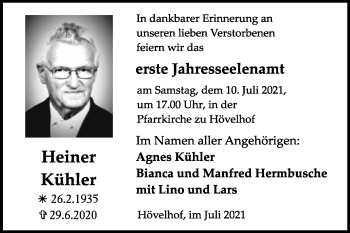 Traueranzeige von Heiner Kühler von Westfalen-Blatt