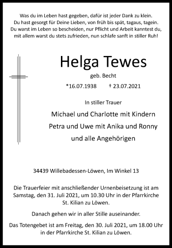 Traueranzeige von Helga Tewes von Westfalen-Blatt