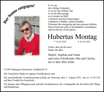 Traueranzeige von Hubertus Montag von Westfalen-Blatt