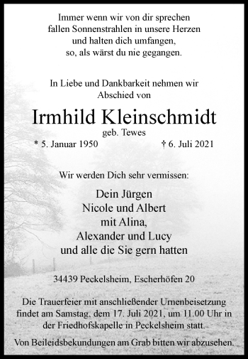 Traueranzeige von Irmhild Kleinschmidt von Westfalen-Blatt