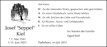 Traueranzeige von Josef Kiel von Westfalen-Blatt