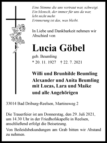 Traueranzeige von Lucia Göbel von Westfalen-Blatt