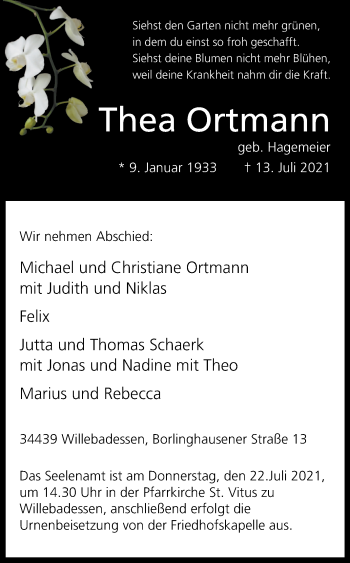 Traueranzeige von Thea Ortmann von Westfalen-Blatt