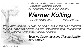 Traueranzeige von Werner Kölling von Westfalen-Blatt