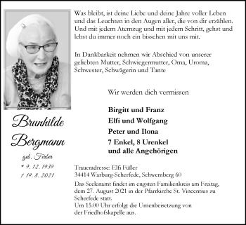 Traueranzeige von Brunhilde Bergmann von Westfalen-Blatt