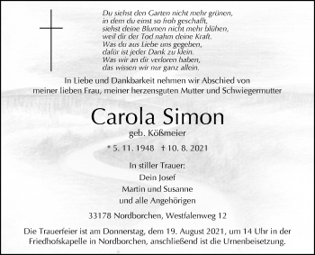 Traueranzeige von Carola Simon von Westfalen-Blatt