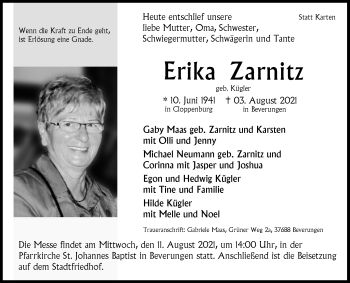 Traueranzeige von Erika Zarnitz von Westfalen-Blatt