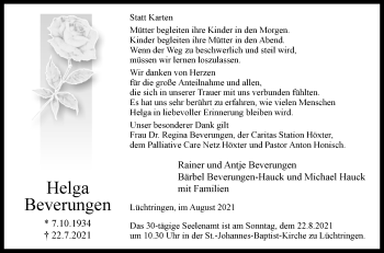 Traueranzeige von Helga Beverungen von Westfalen-Blatt