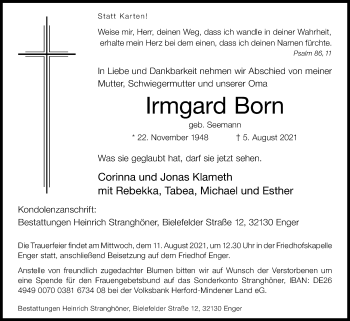 Traueranzeige von Irmgard Born von Westfalen-Blatt