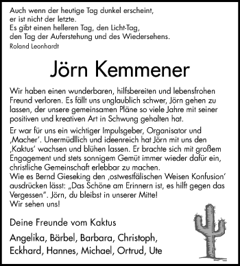 Traueranzeige von Jörn Kemmener von Westfalen-Blatt