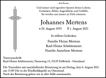 Traueranzeige von Johannes Mertens von Westfalen-Blatt