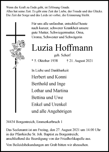 Traueranzeige von Luzia Hoffmann von Westfalen-Blatt