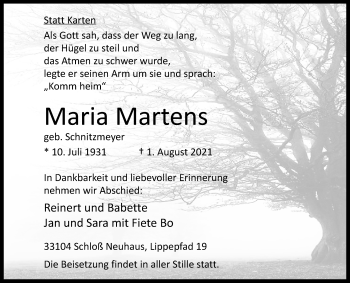 Traueranzeige von Maria Martens von Westfalen-Blatt