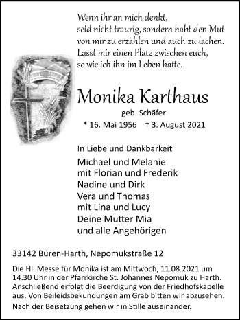 Traueranzeige von Monika Karthaus von Westfalen-Blatt