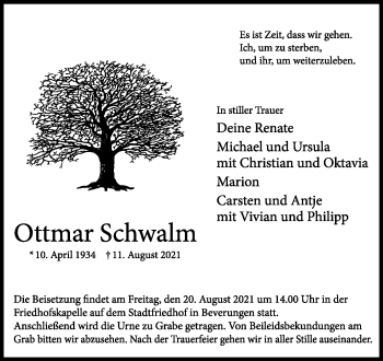 Traueranzeige von Ottmar Schwalm von Westfalen-Blatt