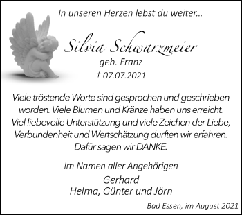 Traueranzeige von Silvia Schwarzmeier von Westfalen-Blatt