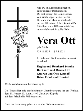 Traueranzeige von Vera Ott von Westfalen-Blatt