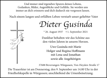 Traueranzeige von Dieter Gusinda von Westfalen-Blatt